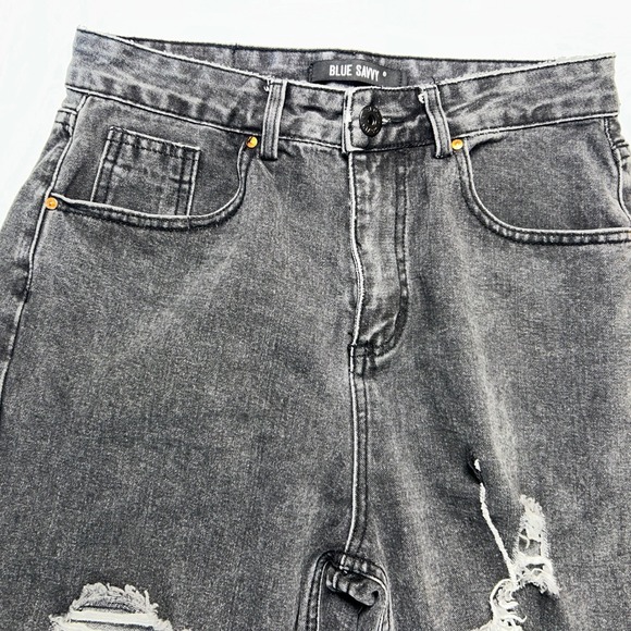 BLUE SAVVY Womens Wide Leg Jeans Size 29 Destroyed Black 90s Y2K Grunge Skater - Picture 4 of 8